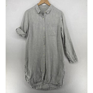 Linen Tunic Top S Linen Longline Shirt Blouse Button Up Roll Tab Sleeve Gray